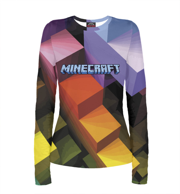 Женский лонгслив с притом Minecraft цвета Белый Женский лонгслив с изображением Minecraft цвета Белый