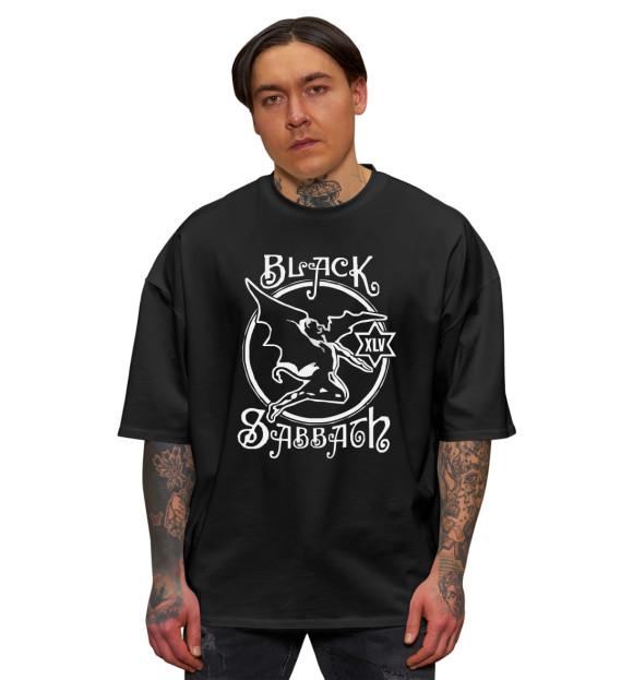 Мужская футболка оверсайз с изображением Black Sabbath демон цвета Черный