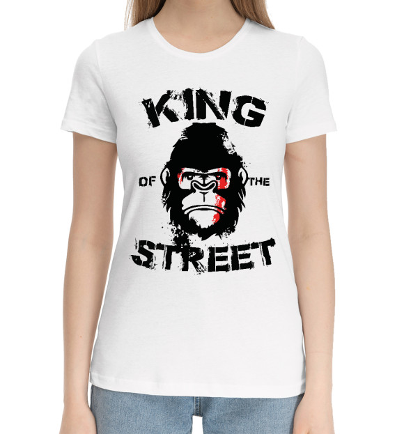 Женская хлопковая футболка с изображением Король улиц цвета Белый