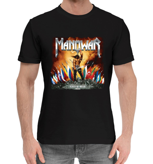 Мужская хлопковая футболка с притом Manowar цвета Черный Мужская хлопковая футболка с изображением Manowar цвета Черный