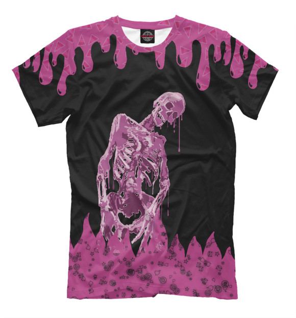 Мужская футболка с изображением Розовый Скелет цвета Белый