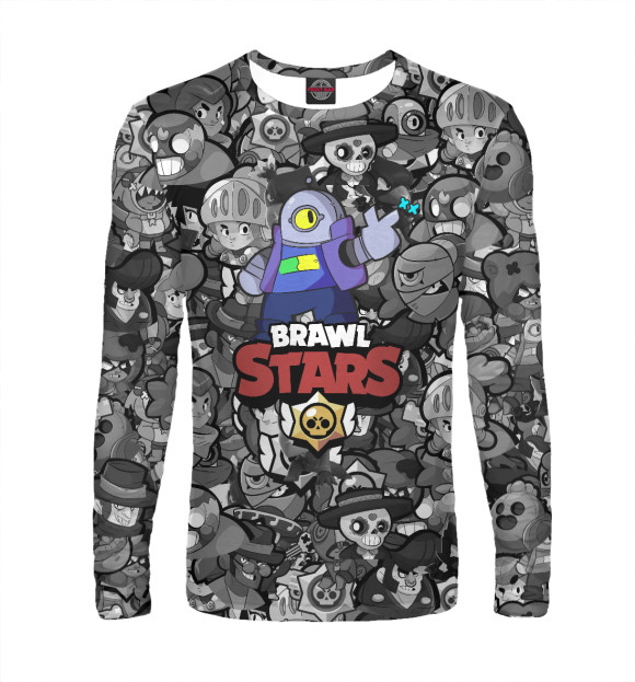 Мужской лонгслив с притом Brawl Stars Ricochet цвета Белый Мужской лонгслив с изображением Brawl Stars Ricochet цвета Белый