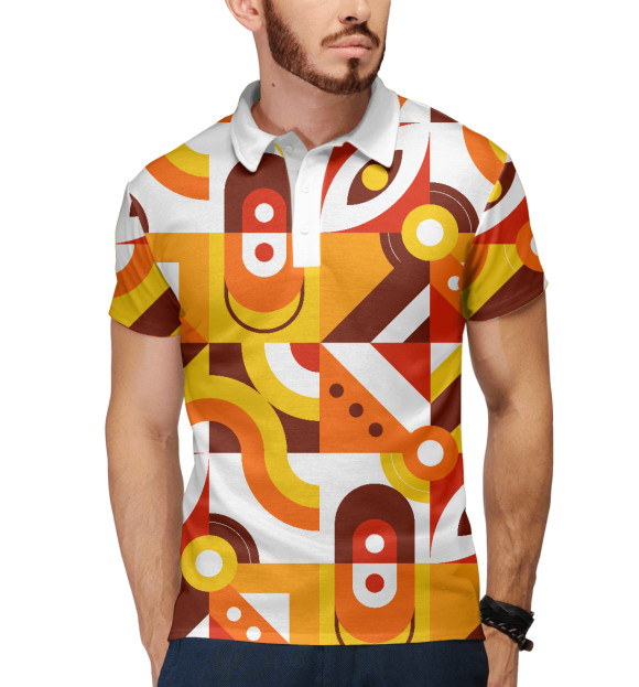 Мужское поло с изображением Pattern - retro orange цвета Белый