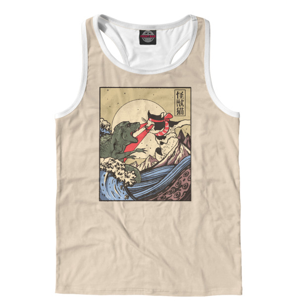 Мужская майка-борцовка с изображением Japan Catzilla vs Godzilla цвета Белый