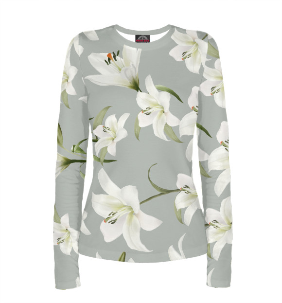 Женский лонгслив с изображением Pattern lily цвета Белый