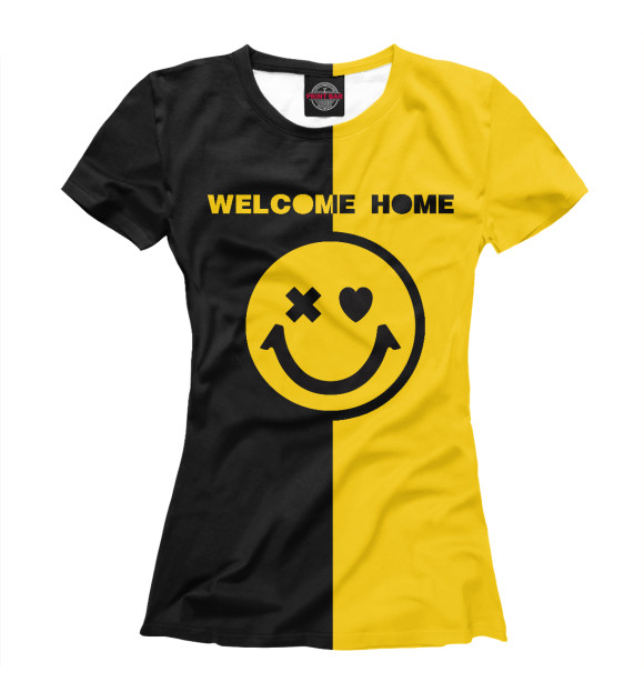 Футболка для девочек с притом WELCOME HOME цвета Белый Футболка для девочек с изображением WELCOME HOME цвета Белый