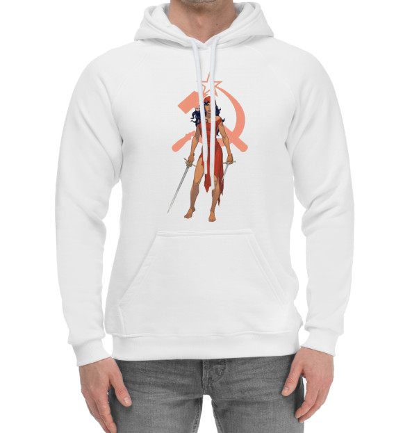 Мужской хлопковый худи с изображением Красная мстительница цвета Белый