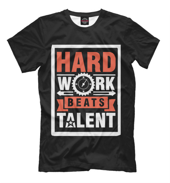 Мужская футболка с притом Hard Work Beats Talent цвета Белый Мужская футболка с изображением Hard Work Beats Talent цвета Белый