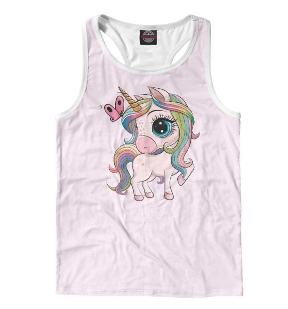 Мужская майка-борцовка с изображением Милый единорог с бабочкой цвета Белый