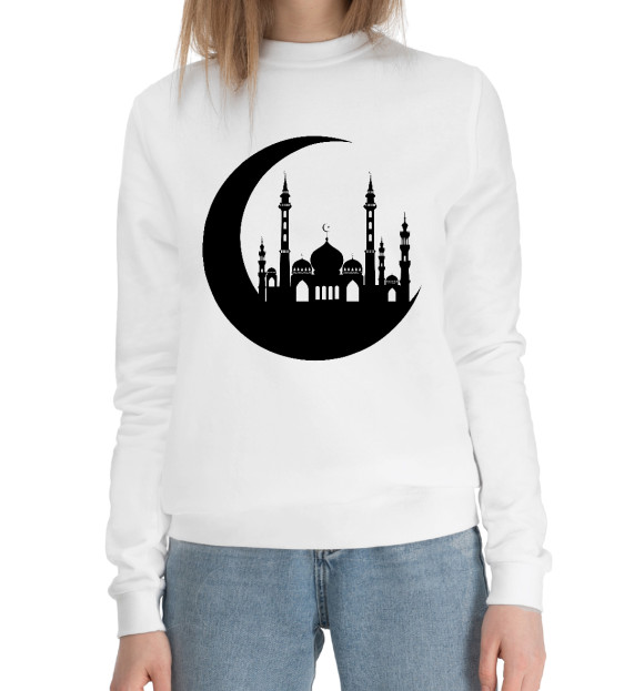 Женский хлопковый свитшот с изображением Islam цвета Белый