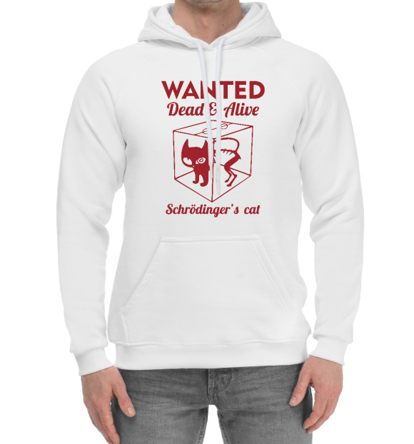 Мужской хлопковый худи с изображением Wanted Cat цвета Белый