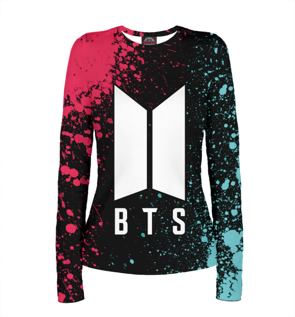 Женский лонгслив с изображением BTS цвета Белый