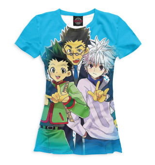 Женская футболка Hunter x Hunter персонажи голубой фон