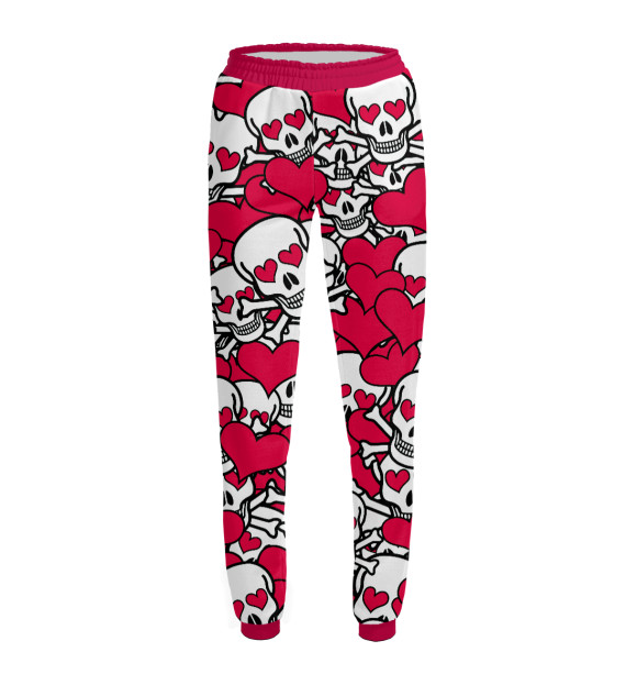 Женские спортивные штаны с притом Влюбленные черепа цвета Белый Женские спортивные штаны с изображением Влюбленные черепа цвета Белый