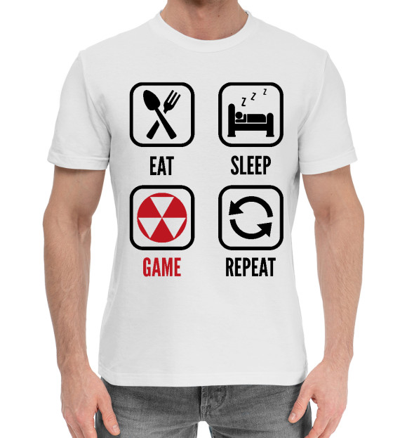 Мужская хлопковая футболка с изображением Fallout Routine цвета Белый