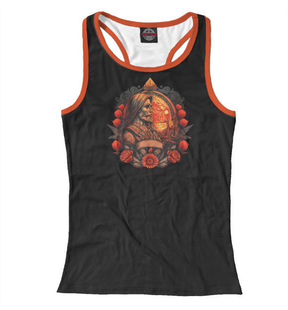 Женская майка-борцовка с притом Богатырь с орнаментами цвета Белый Женская майка-борцовка с изображением Богатырь с орнаментами цвета Белый