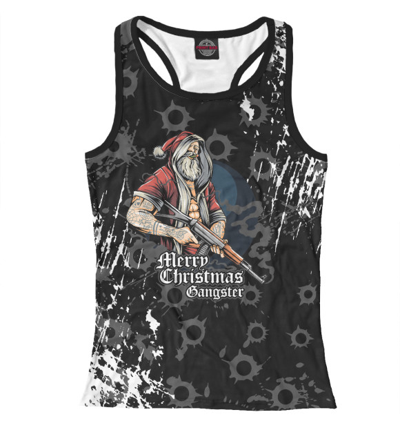 Женская майка-борцовка с изображением Merry Christmas Gangster цвета Белый