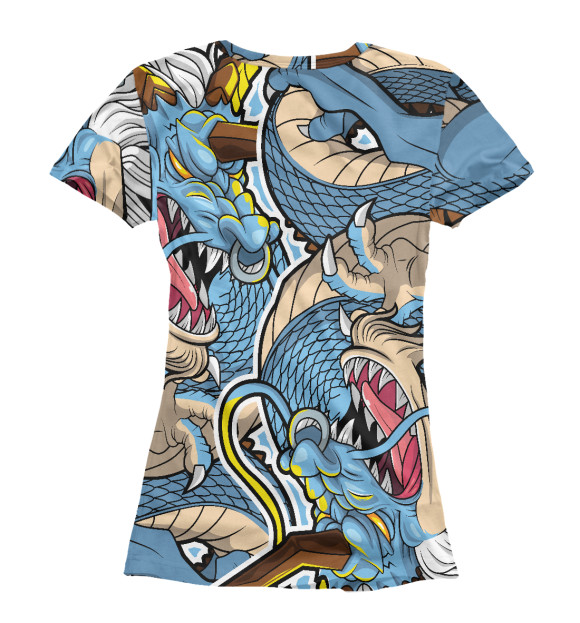 Женская футболка с изображением Синий дракон цвета Белый