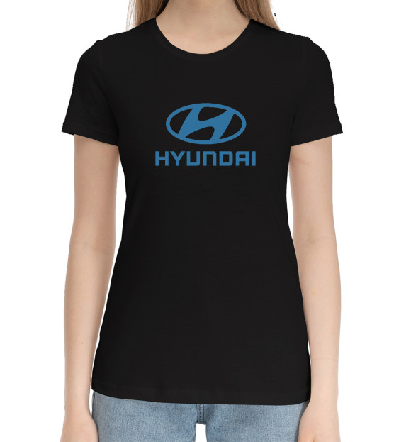 Женская хлопковая футболка с изображением Hyundai цвета Черный