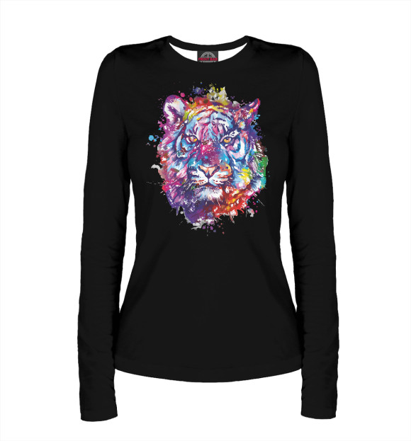 Женский лонгслив с изображением Color Tiger цвета Белый