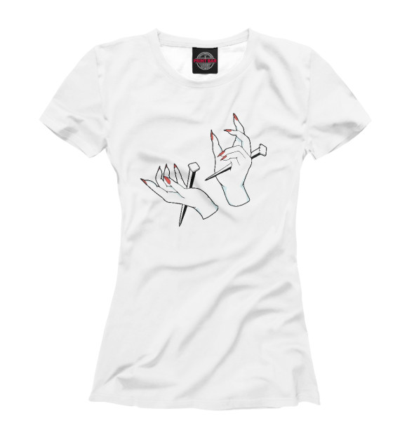 Женская футболка с изображением Ладони проткнутые гвоздями цвета Белый