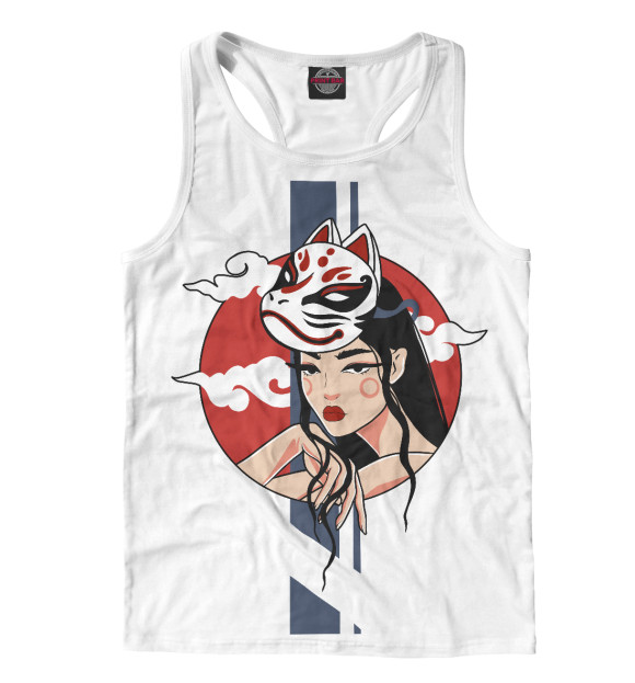 Мужская майка-борцовка с изображением Гейша цвета Белый