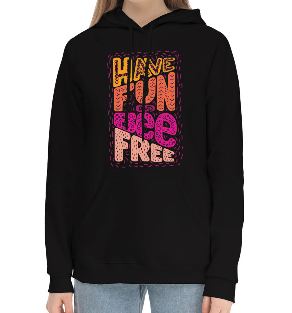 Женский хлопковый худи с изображением Будь свободен цвета Черный