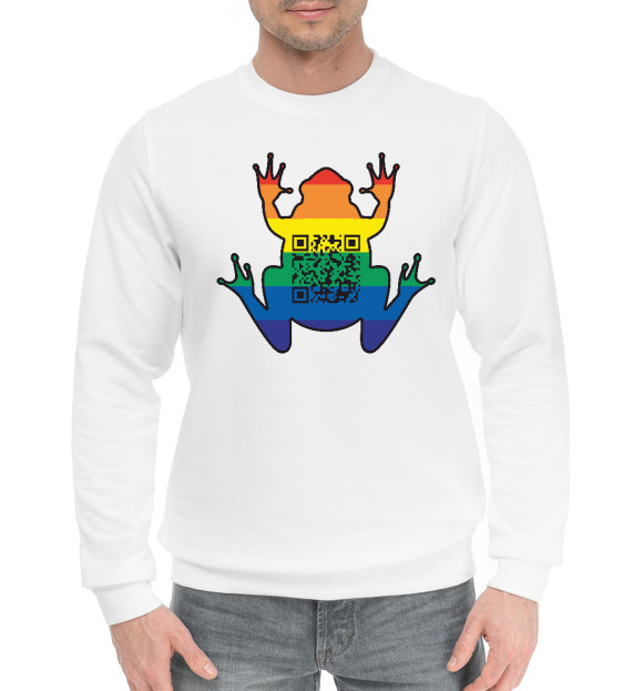 Мужской хлопковый свитшот с изображением Code Frog цвета Белый