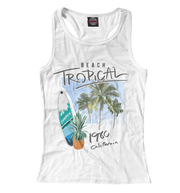Женская майка-борцовка с изображением Тропический Пляж цвета Белый