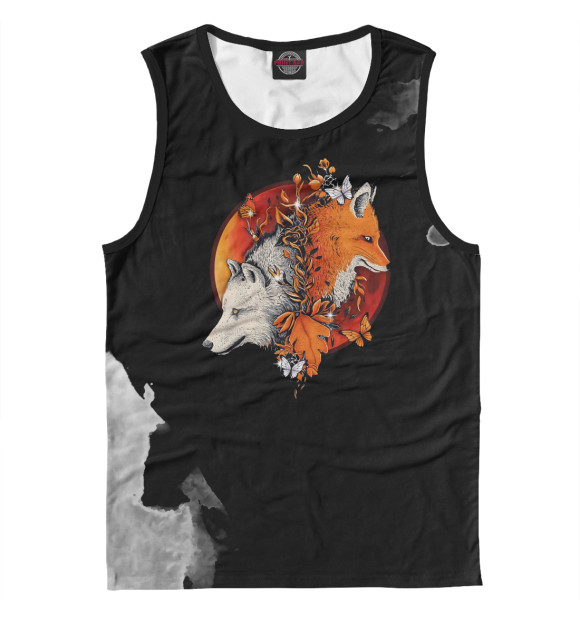 Мужская майка с изображением Fox - Wolf - Blood Moon цвета Белый