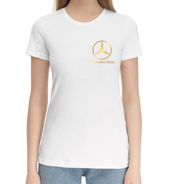 Женская хлопковая футболка с изображением Mercedes-Benz Gold цвета Белый