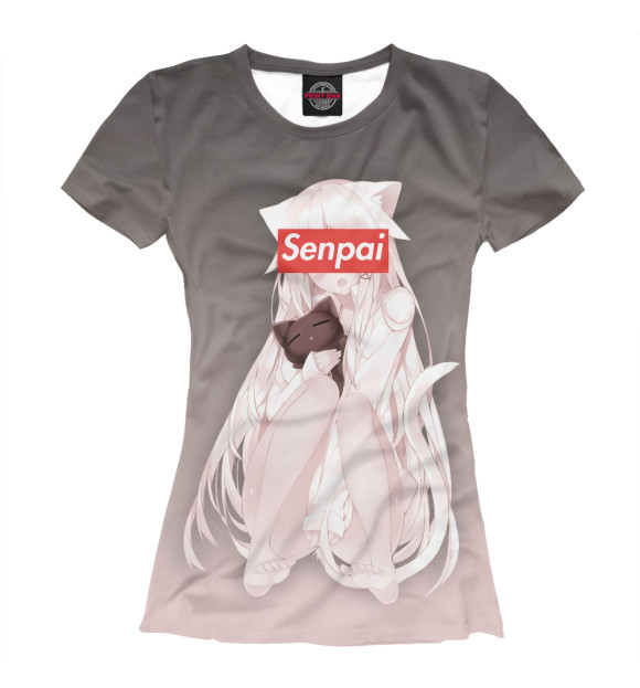 Футболка для девочек с изображением Senpai цвета Белый