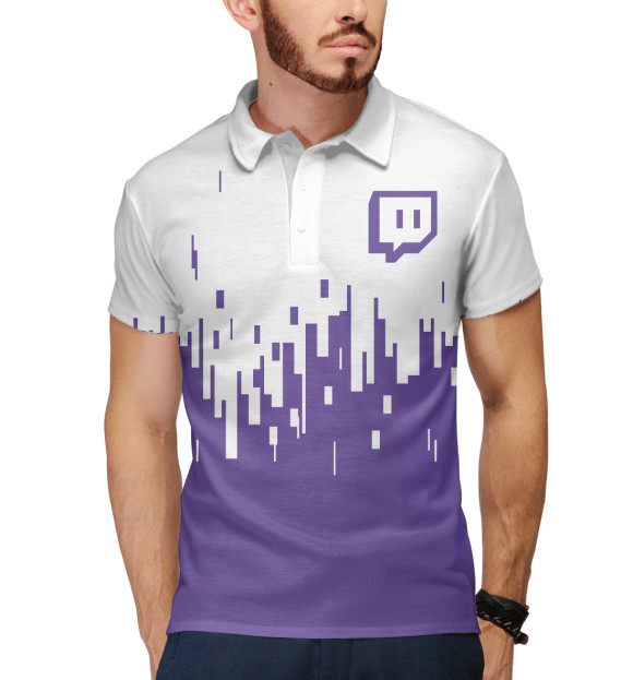 Мужское поло с изображением Twitch цвета Белый