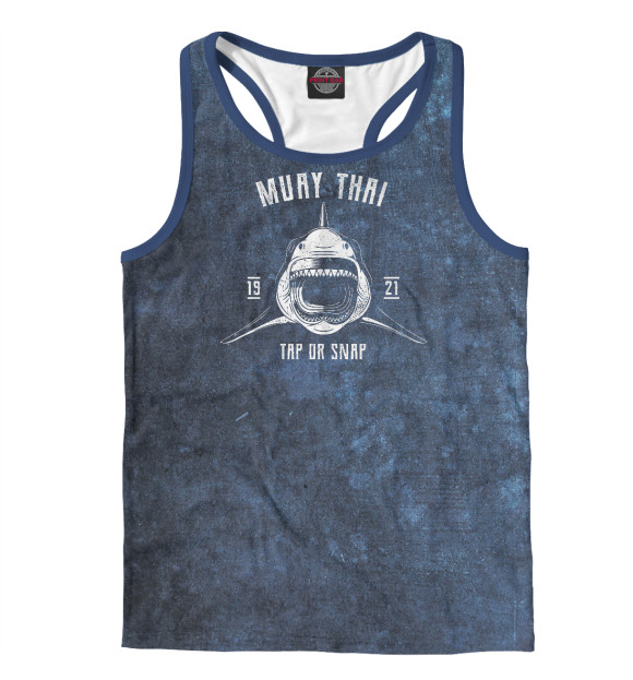 Мужская майка-борцовка с притом Muay Thai Shark цвета Белый Мужская майка-борцовка с изображением Muay Thai Shark цвета Белый