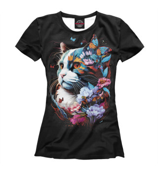 Женская футболка Волшебный цветочный кот