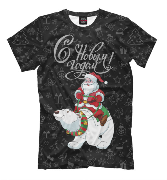 Мужская футболка с изображением Санта на белом медведе цвета Белый