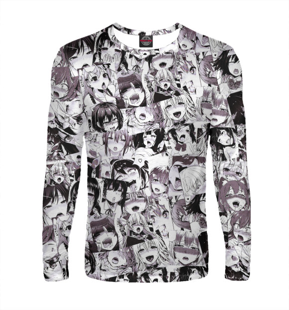 Мужской лонгслив с изображением Ahegao (Ахегао) цвета Белый