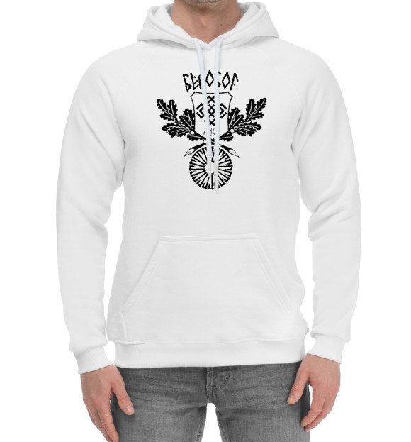 Мужской хлопковый худи с изображением Сварожич / Русь цвета Белый