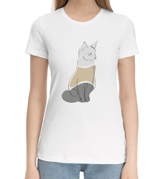 Женская хлопковая футболка с изображением Кот трехцветный цвета Белый