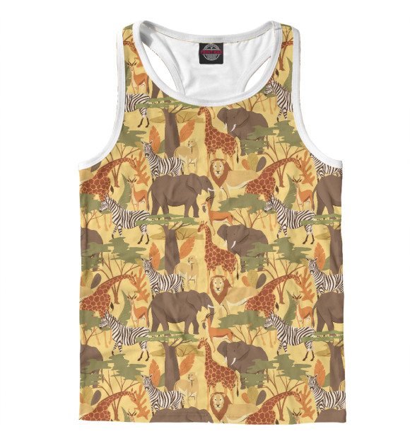 Мужская майка-борцовка с изображением Дикие звери цвета Белый