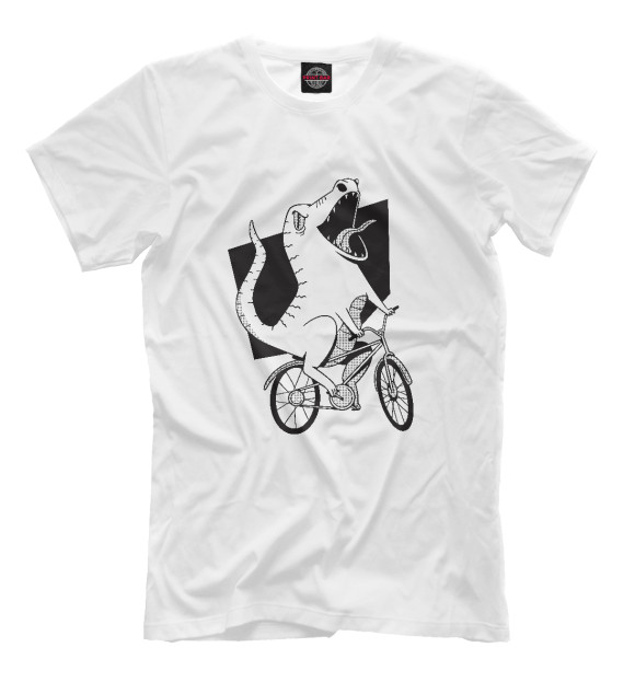 Мужская футболка с изображением Динозавр Байкер цвета Белый