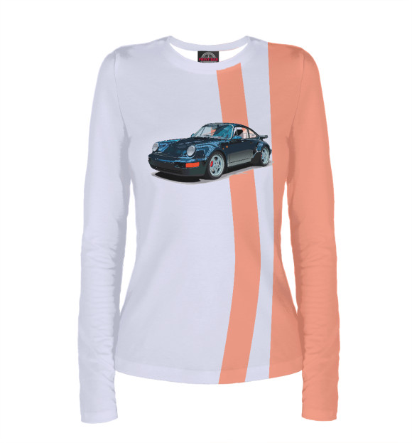 Женский лонгслив с изображением Black car цвета Белый