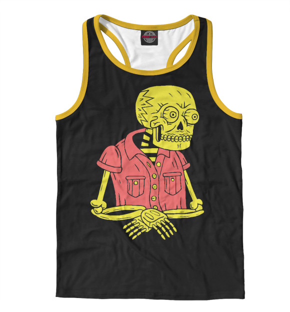 Мужская майка-борцовка с изображением Уставший скелет цвета Белый