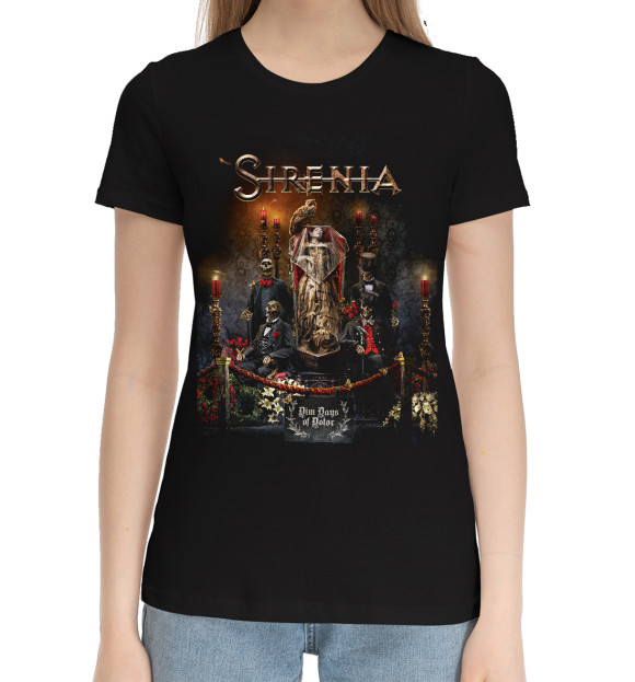 Женская хлопковая футболка с притом Sirenia цвета Черный Женская хлопковая футболка с изображением Sirenia цвета Черный