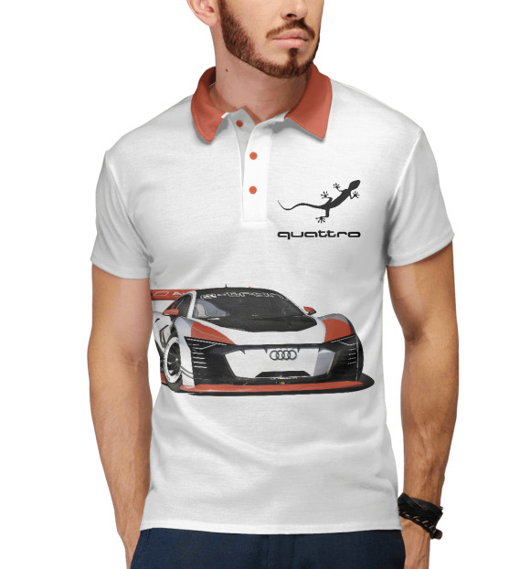 Мужское поло с изображением Audi quattro цвета Белый