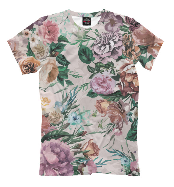Мужская футболка с изображением Летний цветочный паттерн - розы цвета Белый