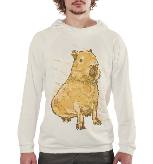 Мужское худи с изображением Рисованная капибара цвета Белый