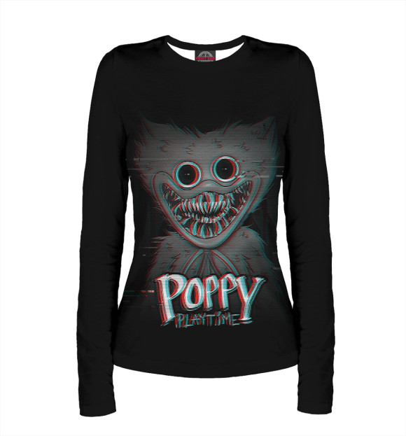 Женский лонгслив с изображением Хагги Вагги глитч цвета Белый