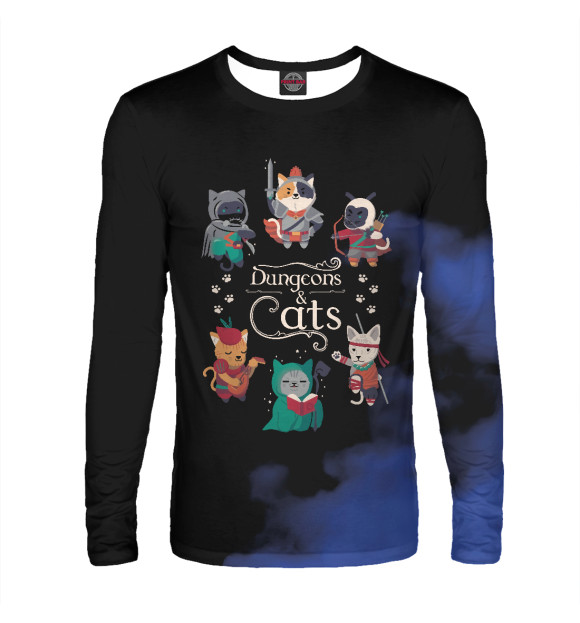 Мужской лонгслив с изображением Dungeons and cats цвета Белый