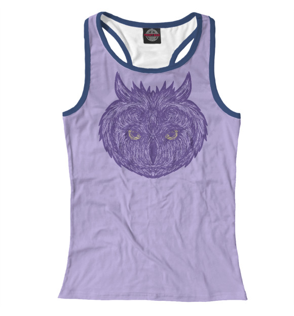 Женская майка-борцовка с изображением Фиолетовая сова цвета Белый